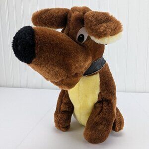 Vintage Moray Toy Brown Dog Plush 10" Stuffed Animal Yellow Belly Black Collar
